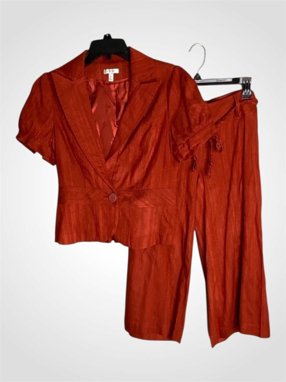 Cache Silk Burnt Orange Wide Leg Capris & Cropped Jacket Pantsuit Small